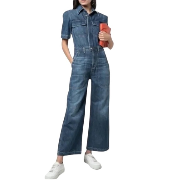 NWOT CITIZENS OF HUMANITY Miki Short Sleeve Wide Leg Denim Jumpsuit Size 8 - Picture 13 of 16